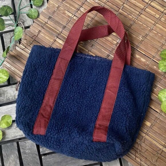 Handbags - Soft Sherpa Fleec Navy Tote Bag